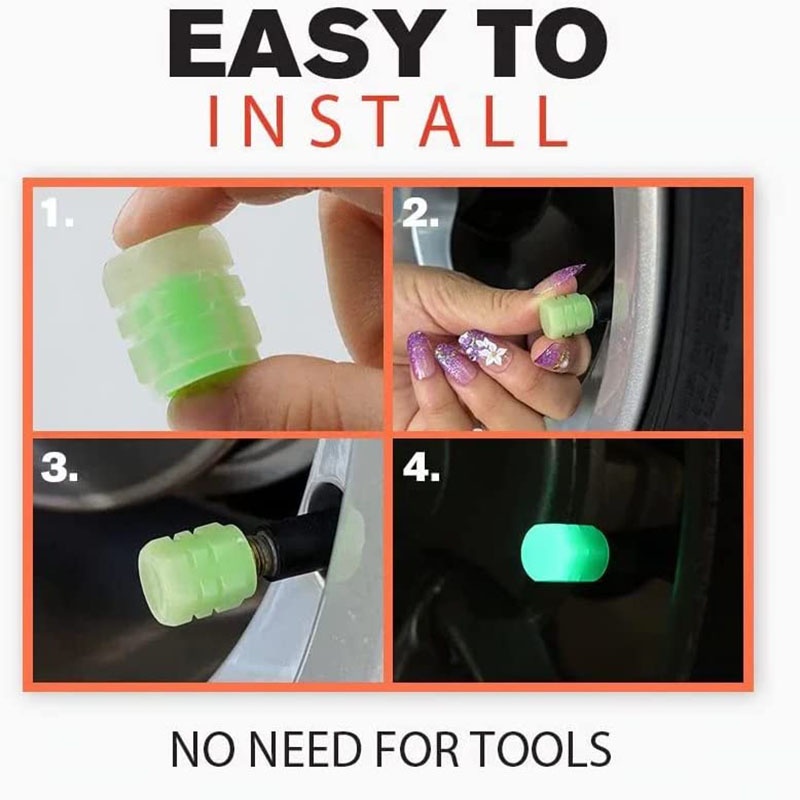 1 / 4 Nắp Van Bánh Xe Hơi / Xe Máy Bằng abs Chống Nước Phát Sáng Trong Đêm Chất Lượng Cao