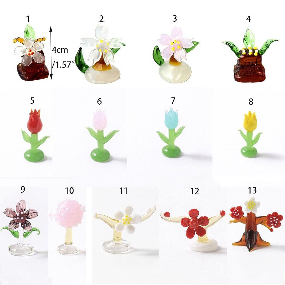 Aaron1 Cây Hoa Thủy Tinh mini Màu Hồng Để Bàn Trang Trí