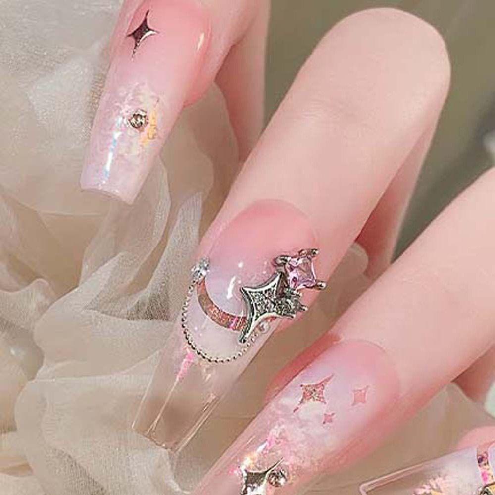 Stellaub Phụ Kiện Trang Trí Móng Tay Hình Ngôi Sao Đính Đá Màu Hồng Ngọt Ngào