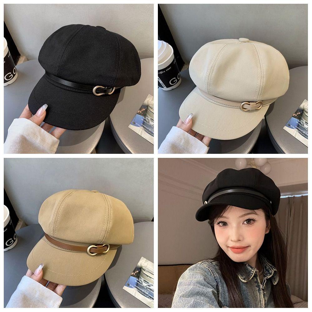 Cordellaub Mũ beret Da Màu Đen Phong Cách Thời Trang Hàn Quốc