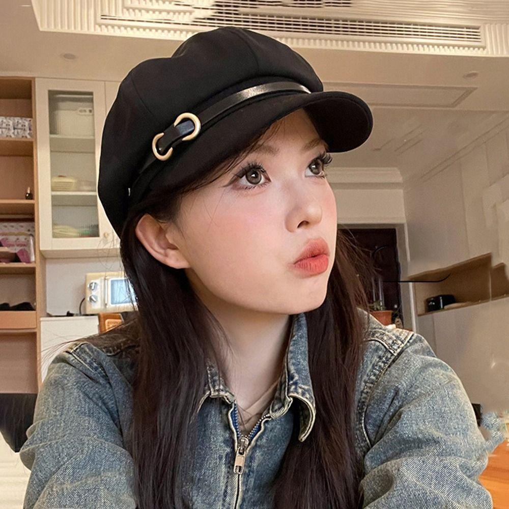 Cordellaub Mũ beret Da Màu Đen Phong Cách Thời Trang Hàn Quốc