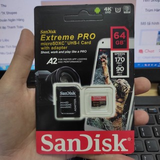 Thẻ nhớ MicroSD Sandisk 64G Extreme Pro tốc độ cao 4K cho camera, flycam tặng kèm adapter áo thẻ nhớ tiện dụng