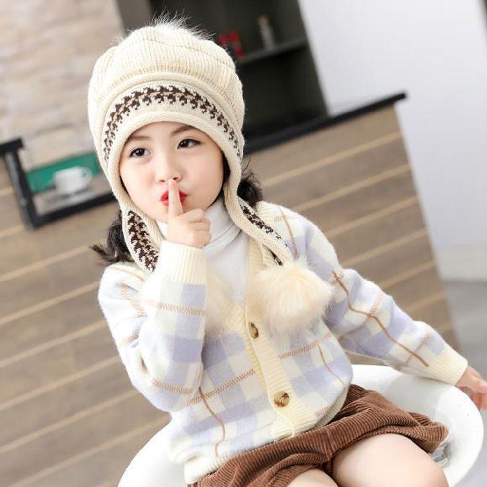 Kent1 Mũ beanie Dệt Kim Dày Dặn Gắn Quả Bông Dễ Thương Giữ Ấm Tai Thời Trang Thu Đông Cho Bé