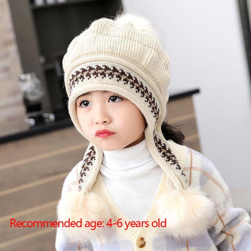 Kent1 Mũ beanie Dệt Kim Dày Dặn Gắn Quả Bông Dễ Thương Giữ Ấm Tai Thời Trang Thu Đông Cho Bé