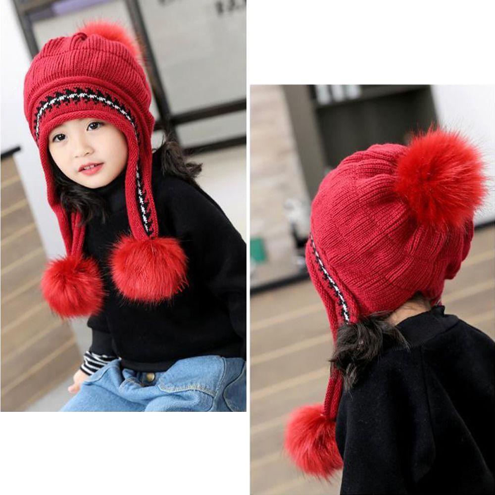 Kent1 Mũ beanie Dệt Kim Dày Dặn Gắn Quả Bông Dễ Thương Giữ Ấm Tai Thời Trang Thu Đông Cho Bé