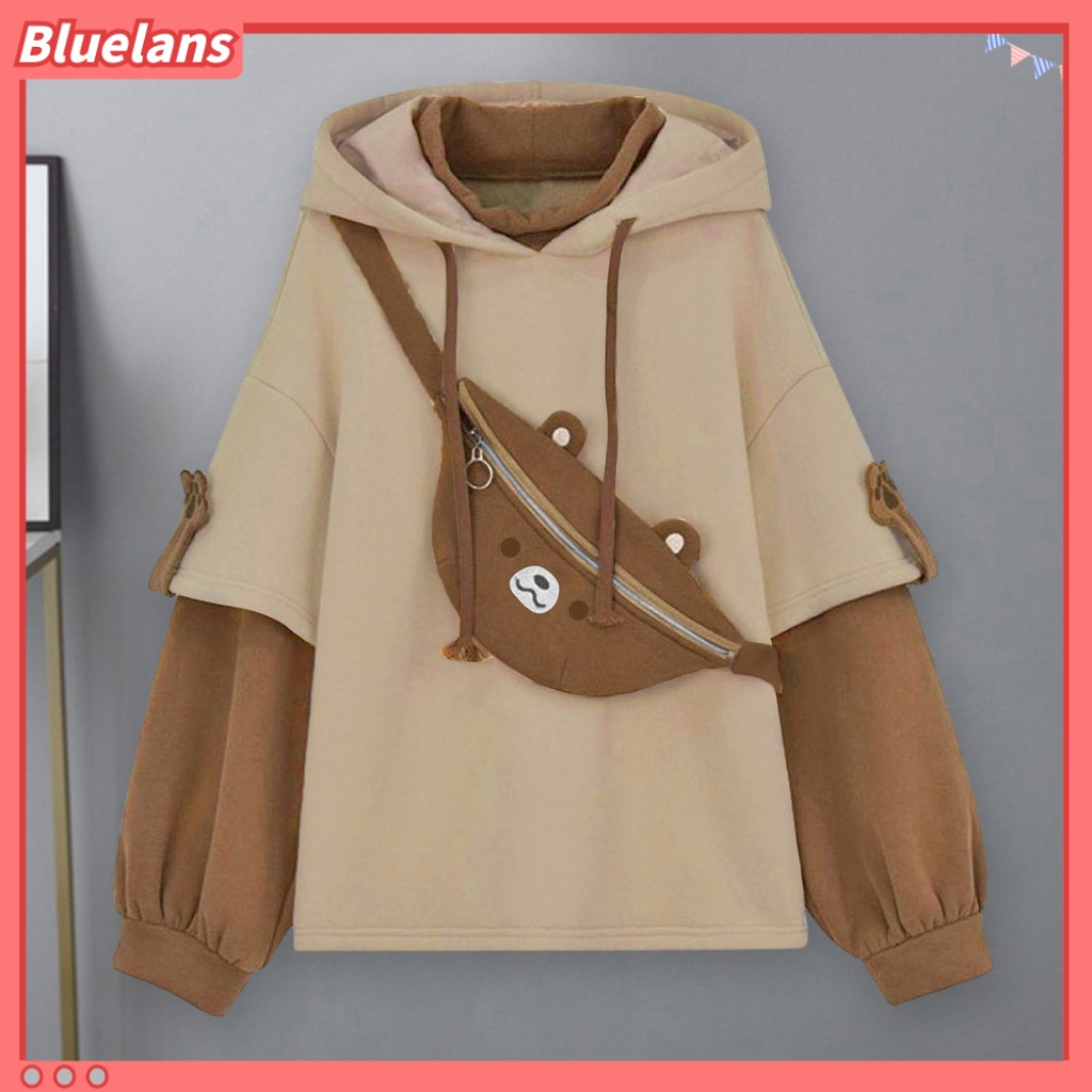 {bluelans} Áo hoodie Mềm Có Túi Đeo Trước Ngực Thời Trang Xuân Thu Cho Nữ