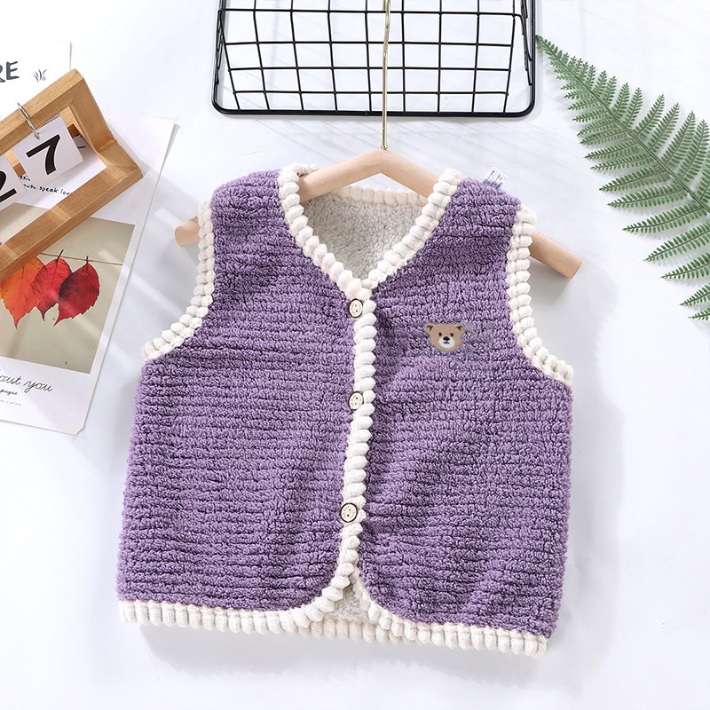 Momose Áo Khoác Ghi Lê Lót Nhung Lông Cừu Giữ Ấm Thời Trang Thu Đông Dành Cho Trẻ Em