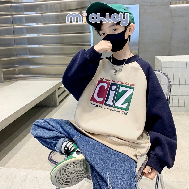 Michley Áo sweater Cổ Tròn Dáng Rộng In Chữ Thời Trang Thu Đông Cho Học Sinh