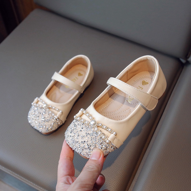 Giày Búp Bê Da Đế Mềm Đính Đá Lấp Lánh Cho Bé Gái 2-12 Tuổi