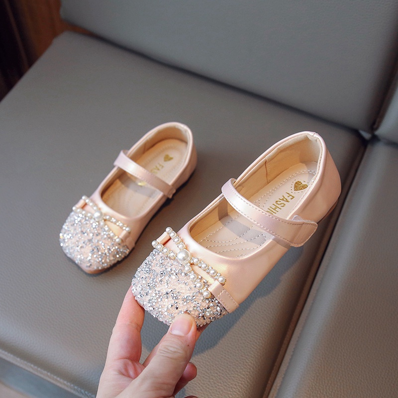 Giày Búp Bê Da Đế Mềm Đính Đá Lấp Lánh Cho Bé Gái 2-12 Tuổi