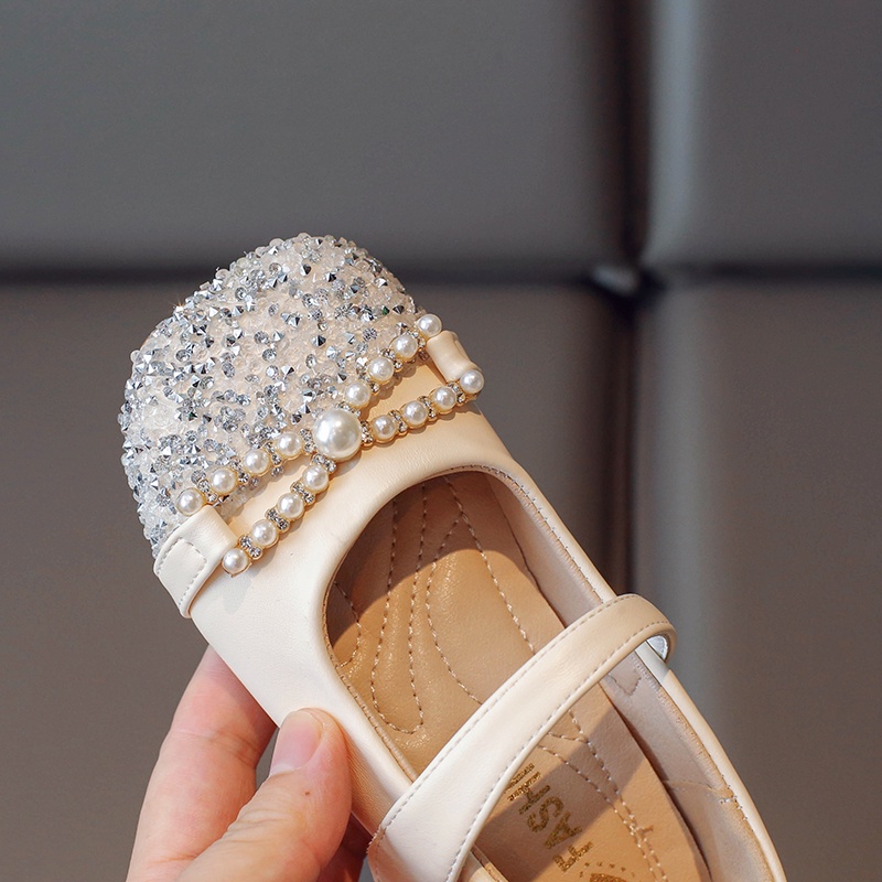 Giày Búp Bê Da Đế Mềm Đính Đá Lấp Lánh Cho Bé Gái 2-12 Tuổi