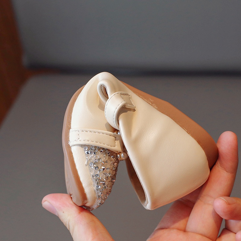 Giày Búp Bê Da Đế Mềm Đính Đá Lấp Lánh Cho Bé Gái 2-12 Tuổi