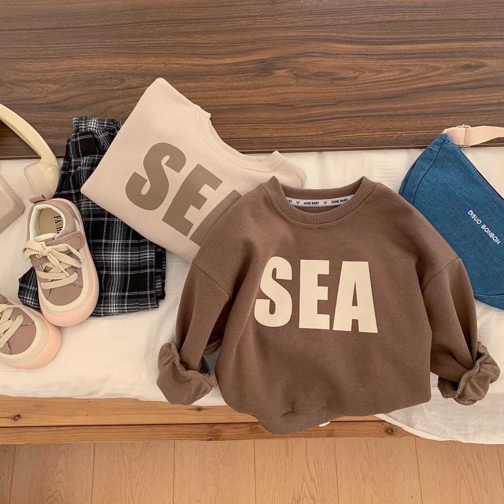 Áo Thun cotton Tay Dài In Chữ Phong Cách Hàn Quốc Thời Trang Thu Đông Cho Bé Gái 90-140cm