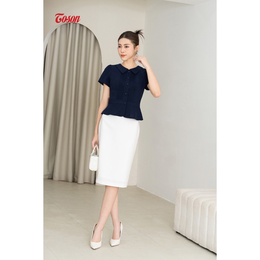 Áo ký giả xước nhật tím than, cổ sen dáng peplump 16000Y83 Toson