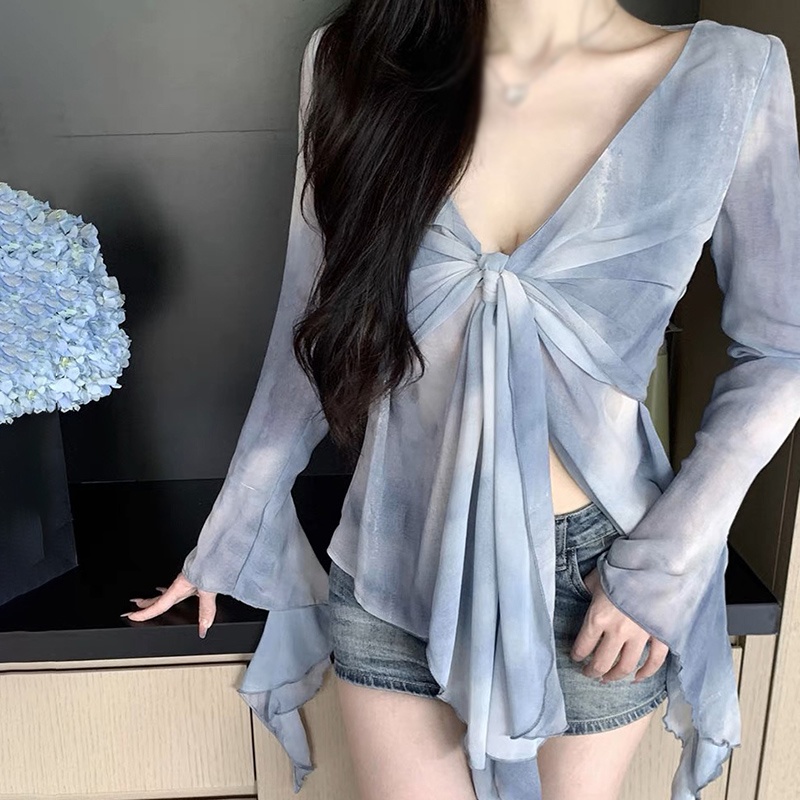 Áo Sơ Mi Chiffon Tay Dài Cổ Chữ V Thời Trang Mùa Hè Quyến Rũ Cho Nữ