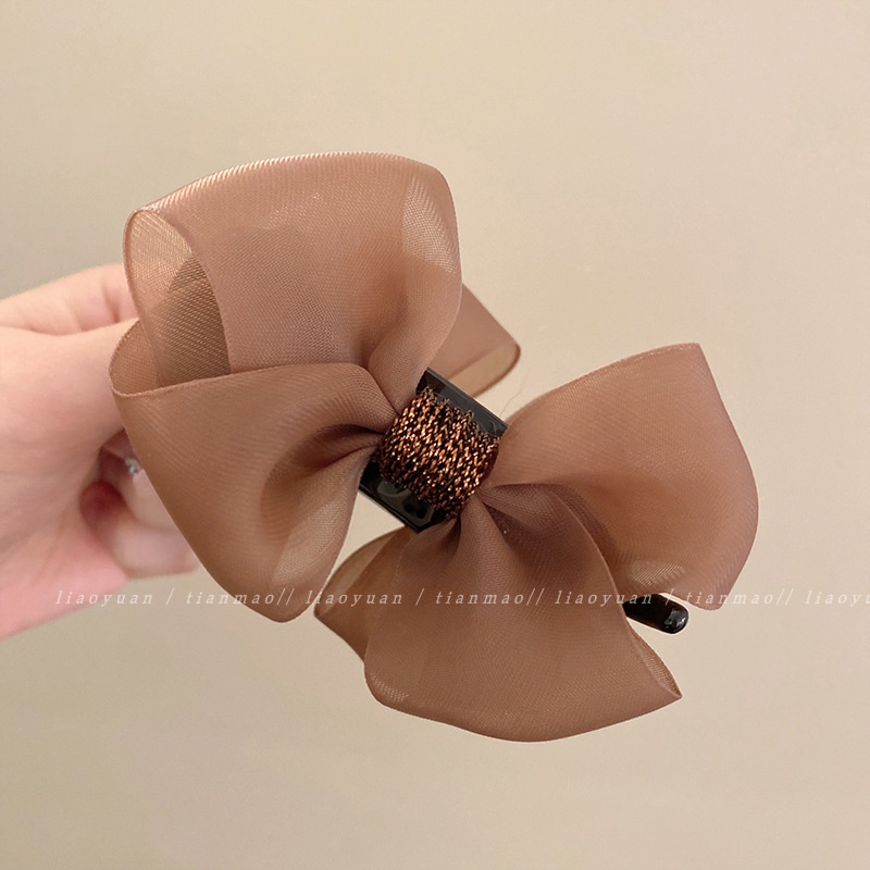 Kẹp Tóc Đính Nơ Phối Bóng Lông Dễ Thương Thời Trang Cho Nữ HB