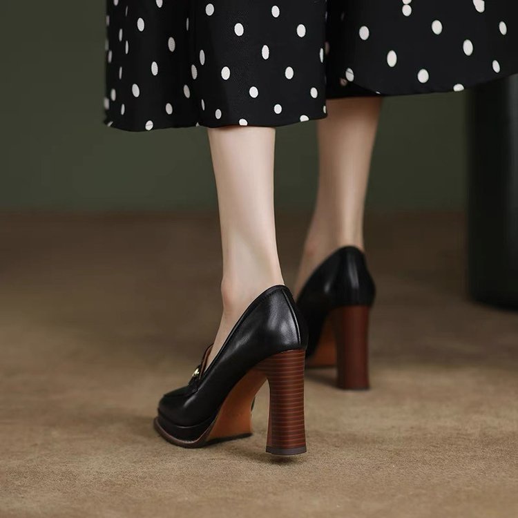 Giày Cao Gót Da pu Mũi Vuông 6-8cm Thời Trang Cho Nữ