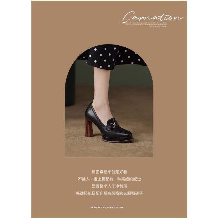 Giày Cao Gót Da pu Mũi Vuông 6-8cm Thời Trang Cho Nữ