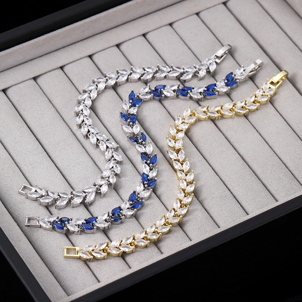 Vòng Tay Đính Đá Zircon Hình Lá Sang Trọng Cho Nữ kbh196