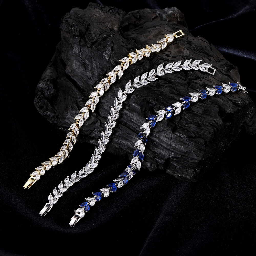Vòng Tay Đính Đá Zircon Hình Lá Sang Trọng Cho Nữ kbh196