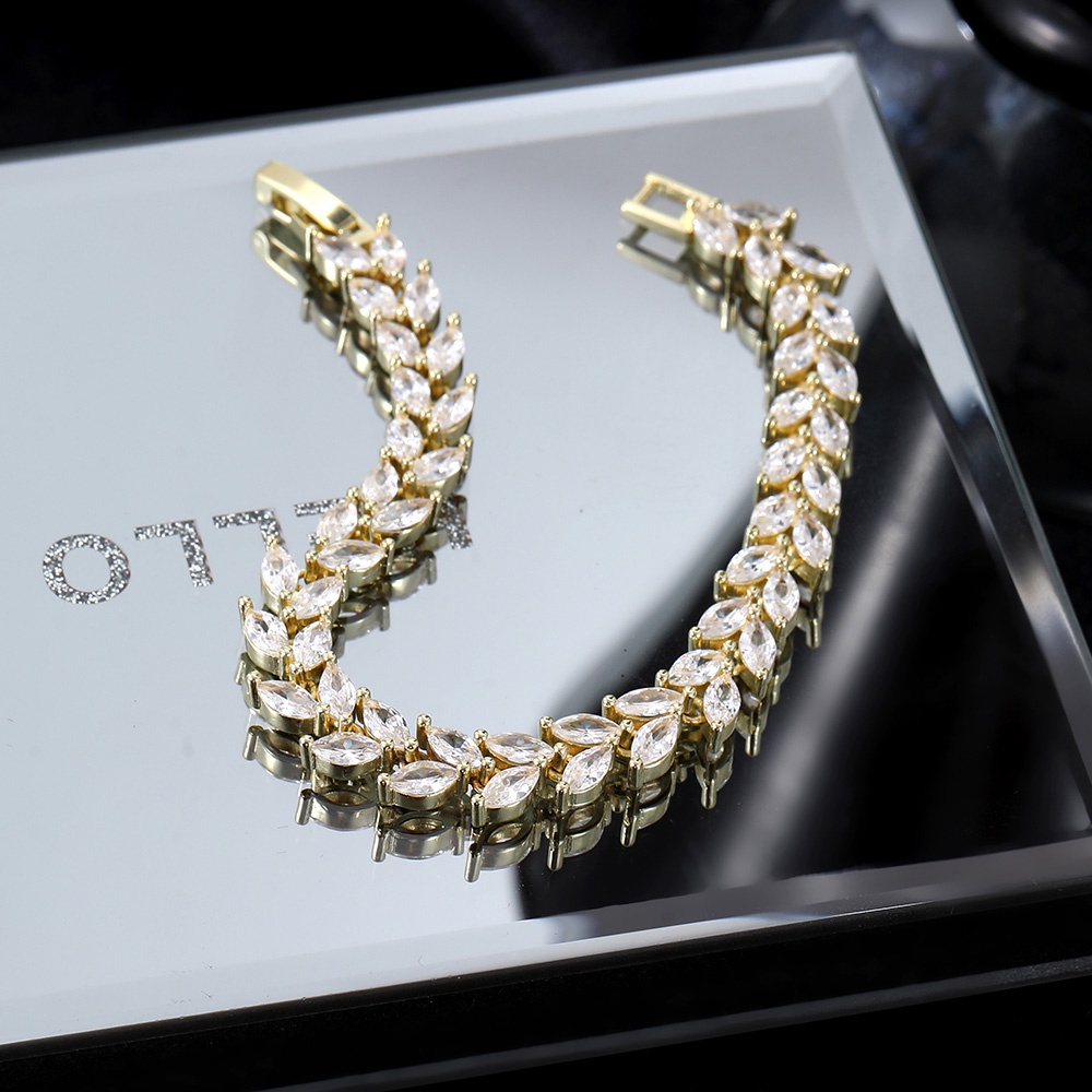 Vòng Tay Đính Đá Zircon Hình Lá Sang Trọng Cho Nữ kbh196