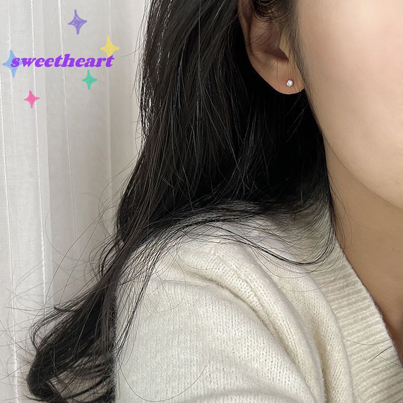 1 Đôi Khuyên Tai 3 / 4 / 5mm Bằng Thép Không Gỉ Đính Đá zircon Dành Cho Nữ