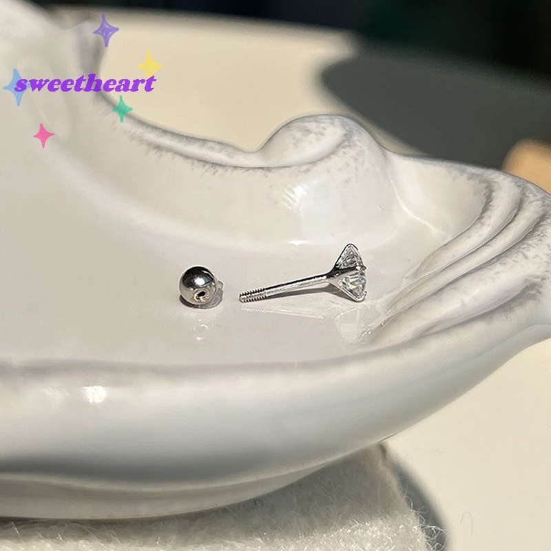 1 Đôi Khuyên Tai 3 / 4 / 5mm Bằng Thép Không Gỉ Đính Đá zircon Dành Cho Nữ