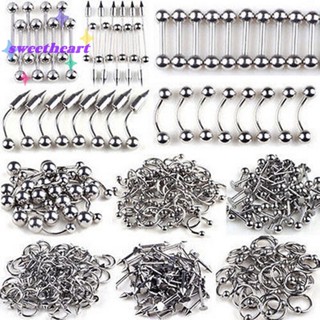 [sweetheart] Set 85 Khuyên Xỏ Lưỡi Chân Mày / Môi / Rốn Bằng Thép Không Gỉ