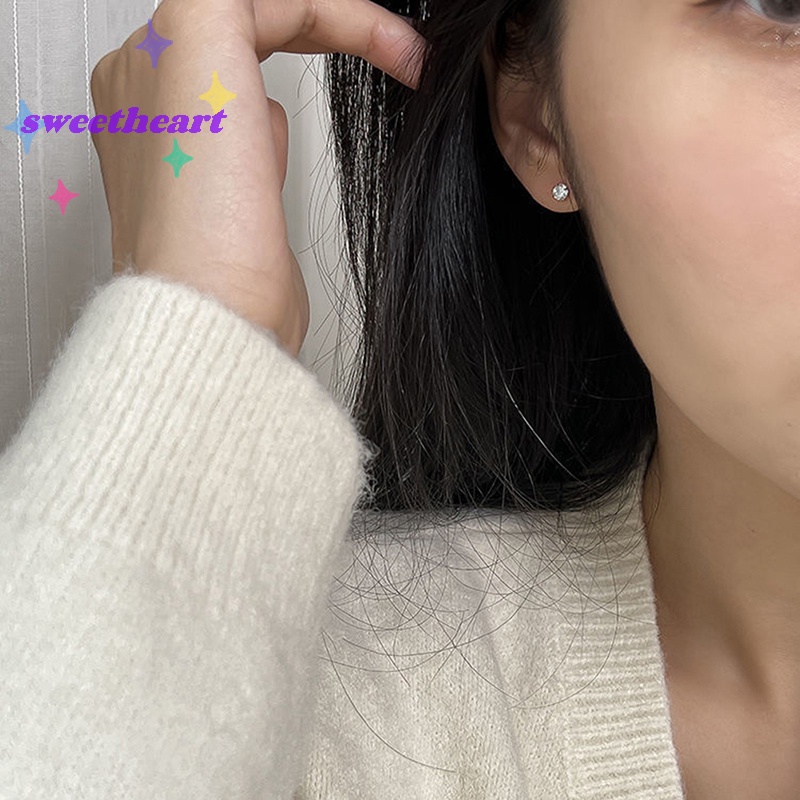 1 Đôi Khuyên Tai 3 / 4 / 5mm Bằng Thép Không Gỉ Đính Đá zircon Dành Cho Nữ