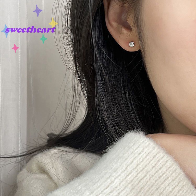 1 Đôi Khuyên Tai 3 / 4 / 5mm Bằng Thép Không Gỉ Đính Đá zircon Dành Cho Nữ