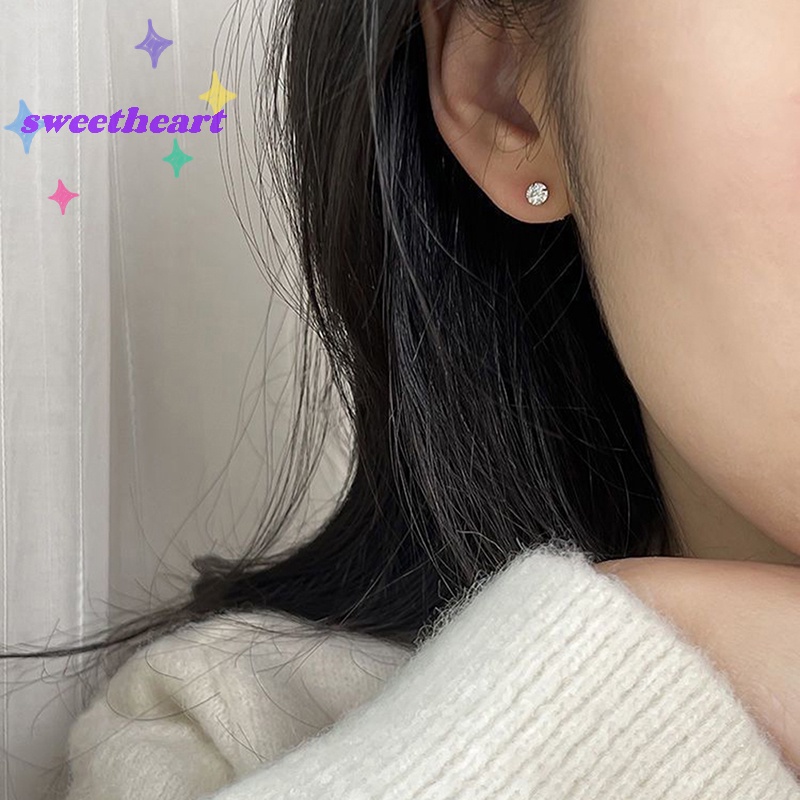 1 Đôi Khuyên Tai 3 / 4 / 5mm Bằng Thép Không Gỉ Đính Đá zircon Dành Cho Nữ