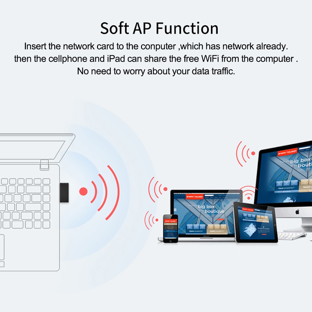 Usb Thu Tín Hiệu wifi 650mbps Băng Tần Kép 2.4g / 5.8ghz 300mbps lan Chuyên Dụng