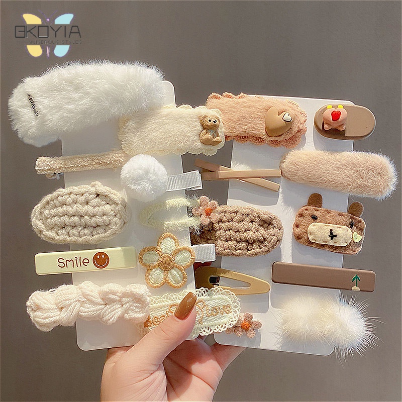 Kẹp Tóc Phủ Lông Hình Hoạt Hình Phong Cách Hàn Quốc Dễ Thương