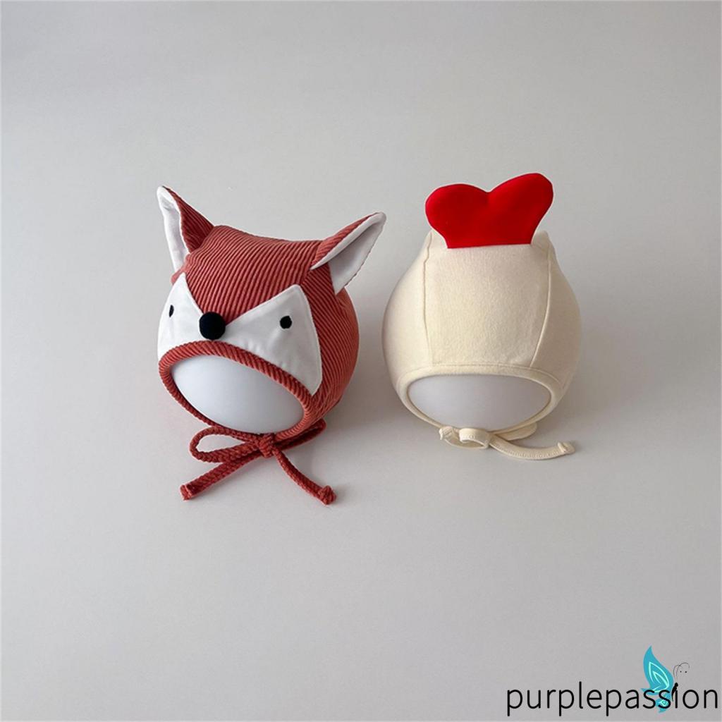 Purplepassion- Mũ bonnet Phối Ren Hình Động Vật Hoạt Hình Thu Đông Cho Bé Trai Bé Gái Mới Biết Đi