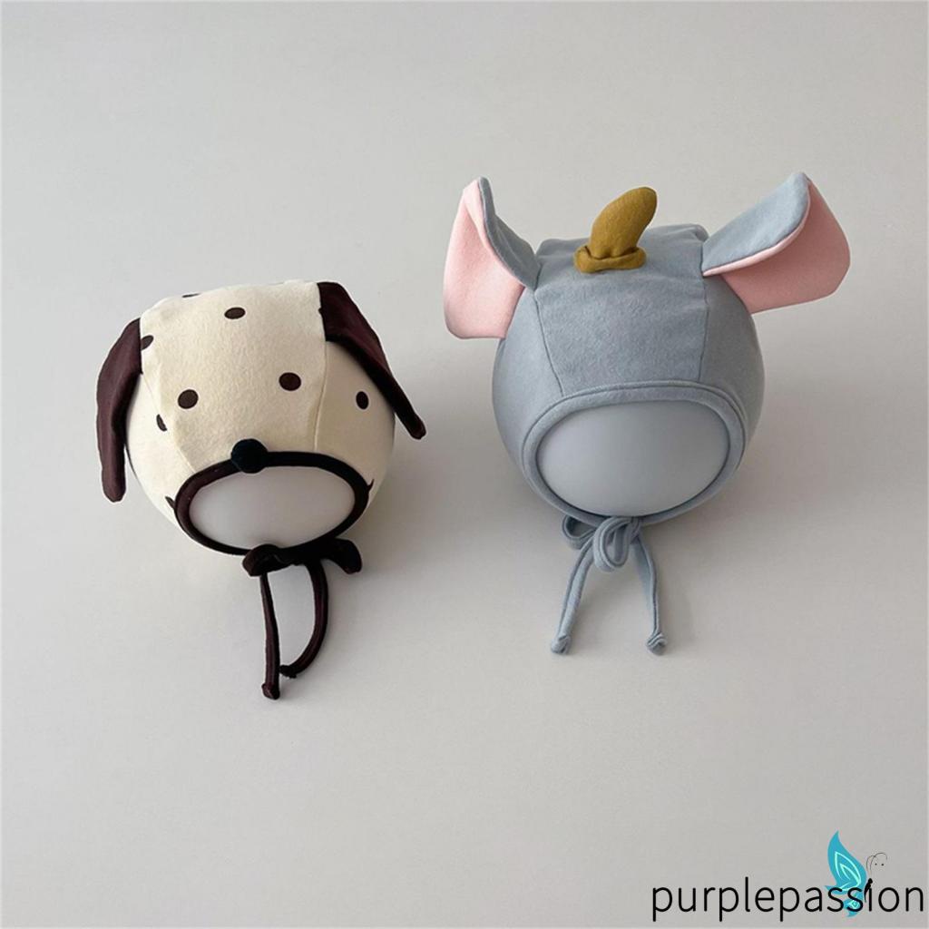 Purplepassion- Mũ bonnet Phối Ren Hình Động Vật Hoạt Hình Thu Đông Cho Bé Trai Bé Gái Mới Biết Đi