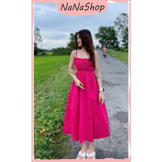 [New Sales 2024] Váy đầm hai dây maxi dáng form chuẩn như hình, Váy hai dây chun ngực bèo nơ sau