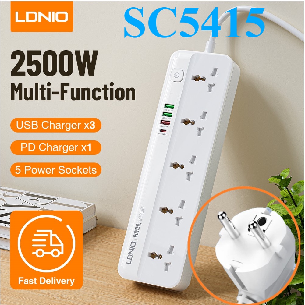 Ổ điện LDNIO  SC5415   nhiều cổng 2500w - Tích hợp Cổng sạc nhanh Type C  PD3.0 20W, QC3.0 SC2413 SC2311 TTSHOP720