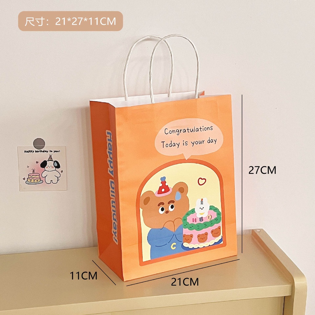 Túi Giấy Kraft Đựng Quà Họa Tiết Gấu Hoạt Hình Siêu Dễ Thương