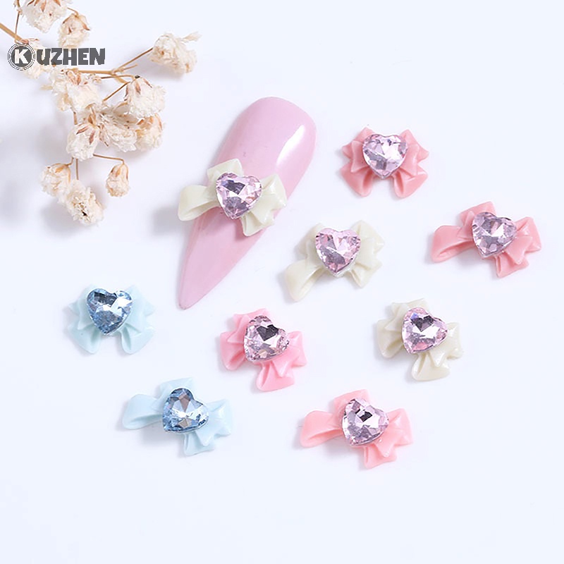 Kuzhen Set 10 Phụ Kiện Ruy Băng Nơ Đính Đá 3d Trang Trí Móng Tay Nghệ Thuật Làm Quà Tặng hot