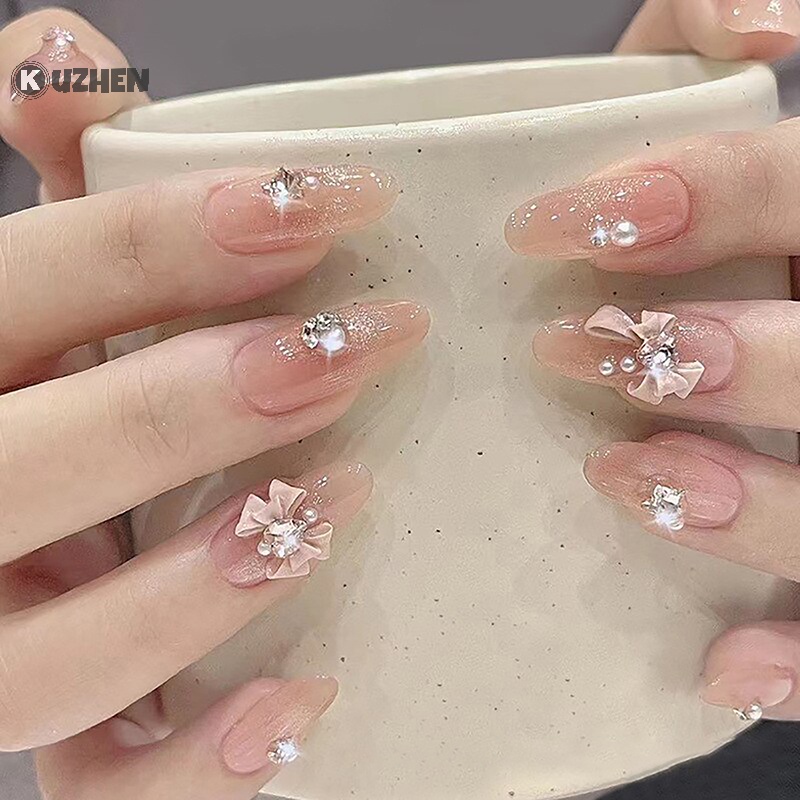 Kuzhen Set 10 Phụ Kiện Ruy Băng Nơ Đính Đá 3d Trang Trí Móng Tay Nghệ Thuật Làm Quà Tặng hot