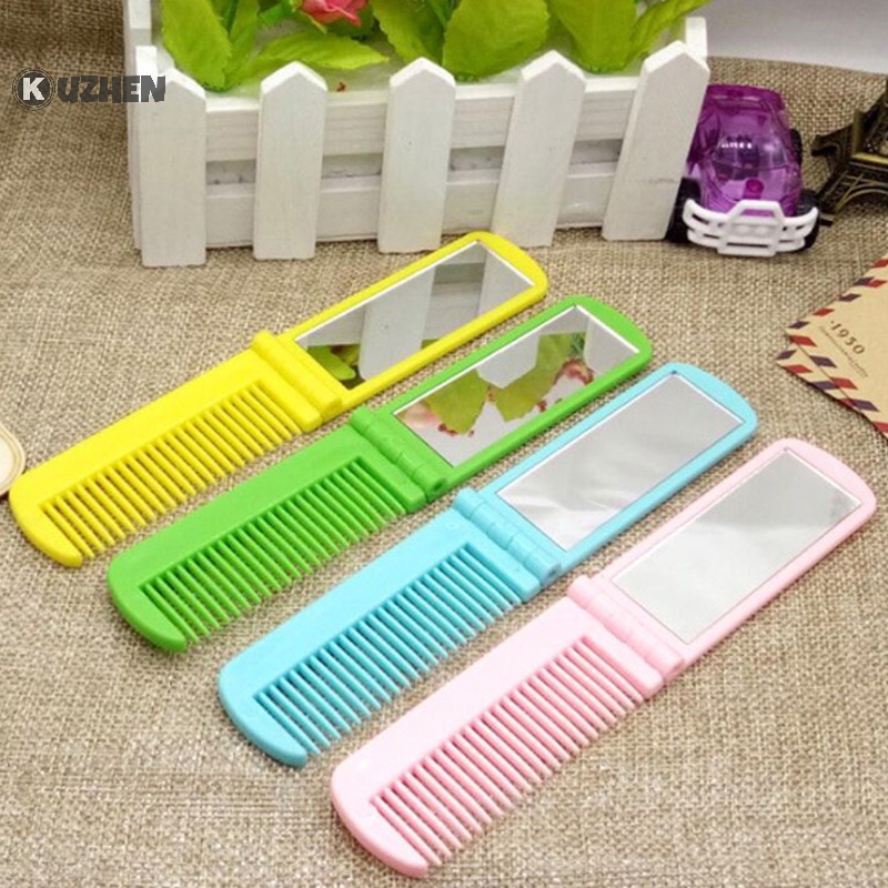 Kuzhen 1 Lược Gấp Gọn Nhỏ Gọn Có Gương Kích Thước Bỏ Túi Đựng Ví Đựng Xe Hơi Khi Đi Du Lịch