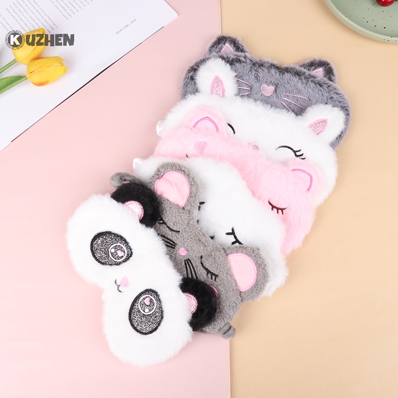 Kuzhen 1 Mặt Nạ Che Mắt Ngủ Phủ Mắt Mèo Xám Bằng Vải Lông Thích Hợp Làm Quà Tặng Du Lịch Tại Nhà
