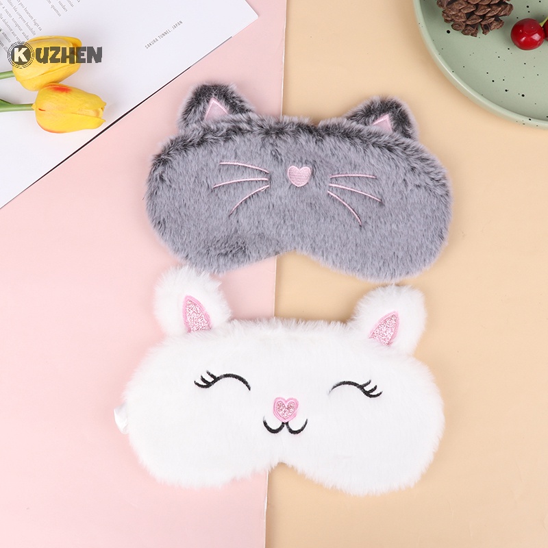 Kuzhen 1 Mặt Nạ Che Mắt Ngủ Phủ Mắt Mèo Xám Bằng Vải Lông Thích Hợp Làm Quà Tặng Du Lịch Tại Nhà