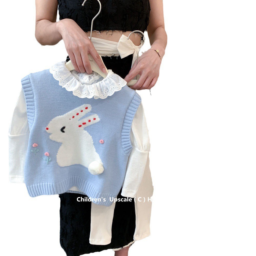 Áo Dệt Kim Không Tay Màu Trơn In Hình Thỏ Dễ Thương Cho Bé 1-5 Tuổi