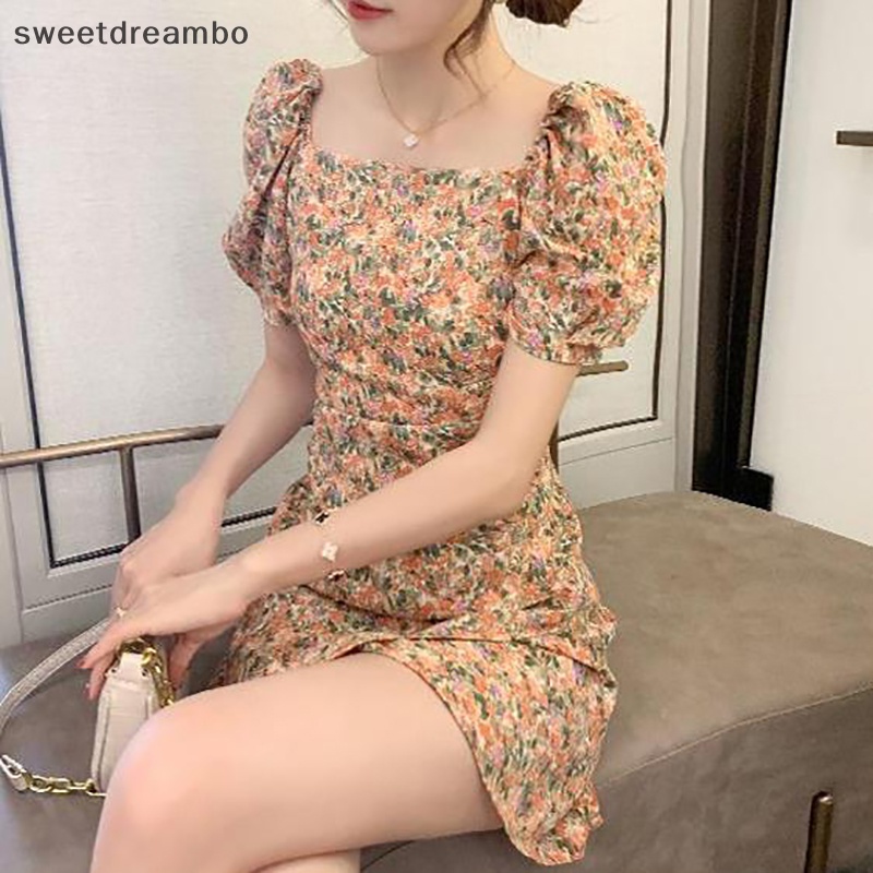 Đầm Tay Ngắn Cổ Vuông In Họa Tiết Hoa Thời Trang Mùa Hè Xinh Xắn Cho Nữ