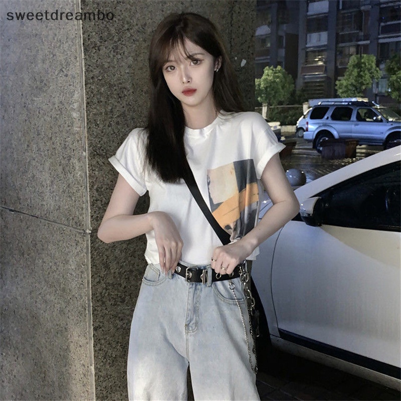 Áo Croptop Tay Ngắn Cổ Tròn Dáng Rộng In Họa Tiết Kiểu retro Thời Trang Mùa Hè Cho Nữ
