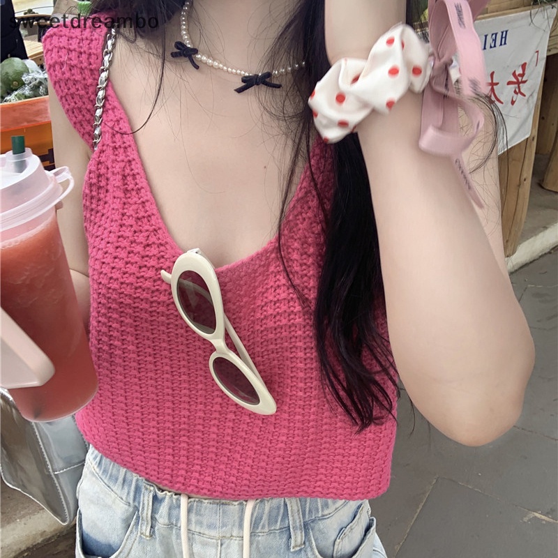 Áo Dệt Kim Sát Nách Cổ Tròn Màu Sắc Ngọt Ngào Thời Trang Mùa Hè Cho Nữ