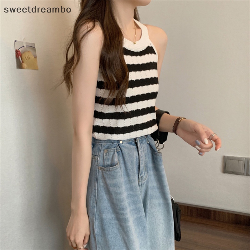 Áo Hai Dây Dệt Kim Kẻ Sọc Phong Cách retro Gợi Cảm Cho Nữ