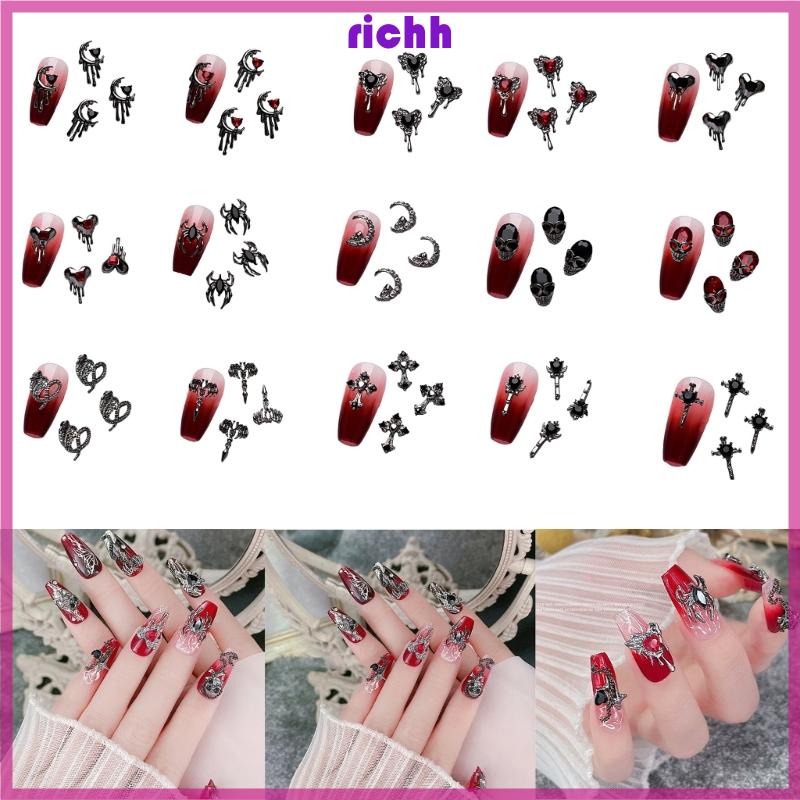 Richh Bộ Xương Người Nhện Đính Đá Trang Trí Móng Tay