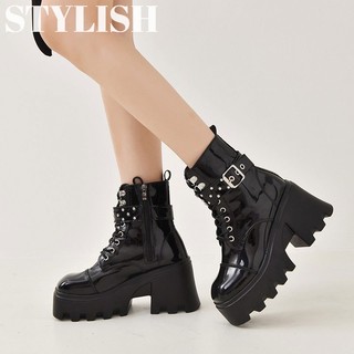Giày bốt martin đế dày tăng chiều cao 7cm).giày boot cao gót phong cách âu mỹ cá tính dành cho nữ